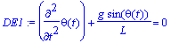 DE1 := diff(theta(t),`$`(t,2))+g*sin(theta(t))/L = ...