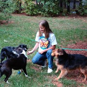 DSC 2063  Teagan with dogs in J&C's back yard