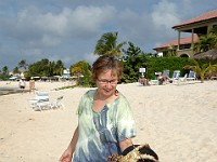 DSC 4576  Linda with a lobster she found near the condo