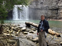 IMG 2592  Richard at the base of the Cable Trail with Cane Creek Falls in the background
