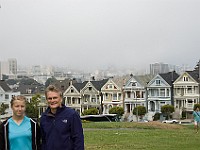 DSC 2343  The Steiner Street "Painted Ladies" with fog obscuring the downtown area : flowers