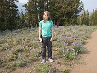 DSC 2397  Teagan at Sonora Pass; smoke/haze from the wildfires in the background : flowers