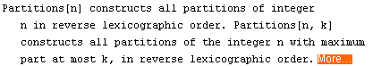 Partitions[n] constructs all partitions of integer n in reverse lexicographic order. Partition ... ic order. <a title=