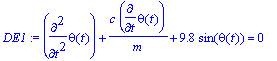 DE1 := diff(theta(t),`$`(t,2))+c*diff(theta(t),t)/m...